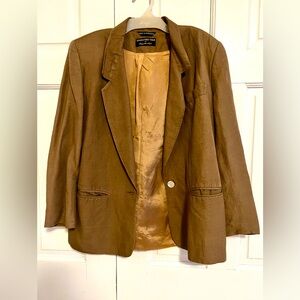 Giorgio Sant’Angelo Collectible Gold Linen Blazer Brown Tan Size 10 Vintage